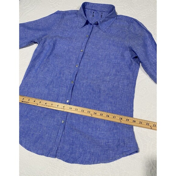 JNY Jones New York Womens Linen Button Down Shirt Sz Medium Blue Roll-Tab - Picture 7 of 11